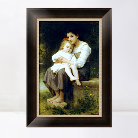 INVIN ART Framed Canvas Art Giclee Print Big Sister by William Adolphe Bouguereau Wall Art Living Room Home Office Decorations