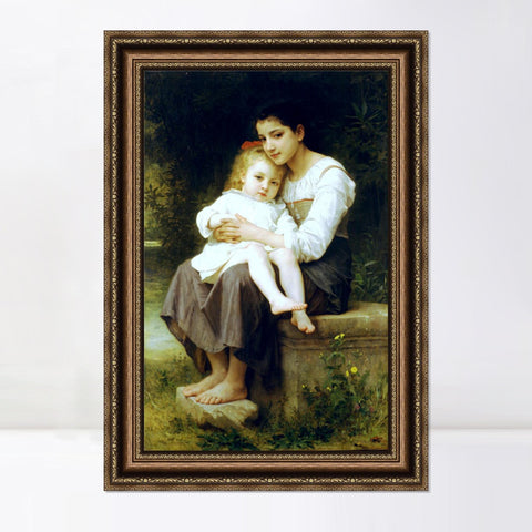 INVIN ART Framed Canvas Art Giclee Print Big Sister by William Adolphe Bouguereau Wall Art Living Room Home Office Decorations