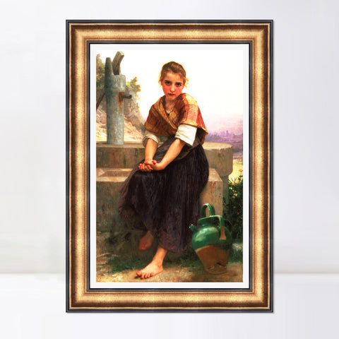 INVIN ART Framed Canvas Art Giclee Print The Broken Pitcher by William Adolphe Bouguereau Wall Art Living Room Home Office Decorations