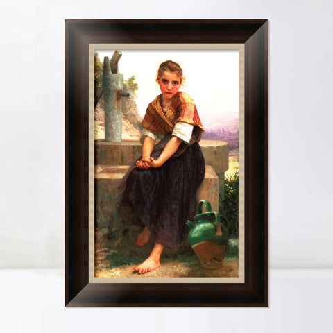 INVIN ART Framed Canvas Art Giclee Print The Broken Pitcher by William Adolphe Bouguereau Wall Art Living Room Home Office Decorations