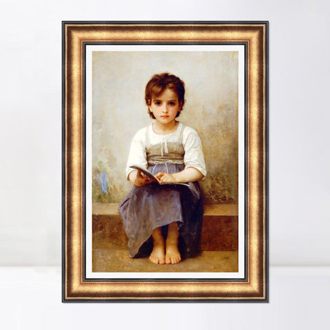 INVIN ART Framed Canvas Art Giclee Print The Difficult Lesson by William Adolphe Bouguereau Wall Art Living Room Home Office Decorations