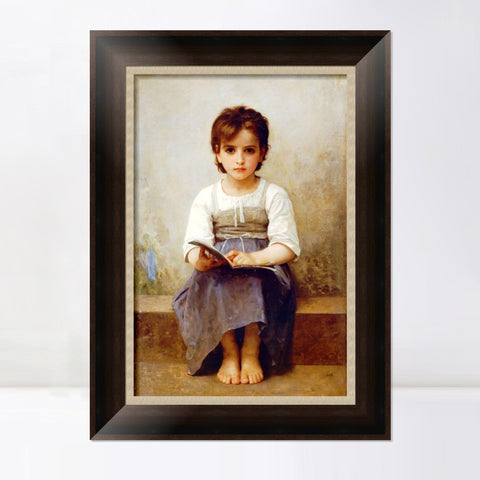 INVIN ART Framed Canvas Art Giclee Print The Difficult Lesson by William Adolphe Bouguereau Wall Art Living Room Home Office Decorations