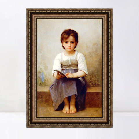 INVIN ART Framed Canvas Art Giclee Print The Difficult Lesson by William Adolphe Bouguereau Wall Art Living Room Home Office Decorations