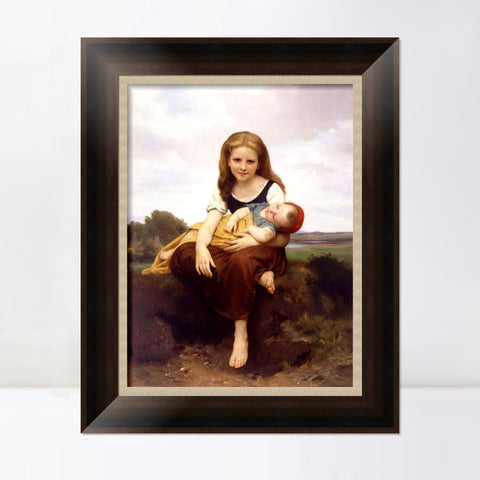 INVIN ART Framed Canvas Art Giclee Print The Elder Sister by William Adolphe Bouguereau Wall Art Living Room Home Office Decorations