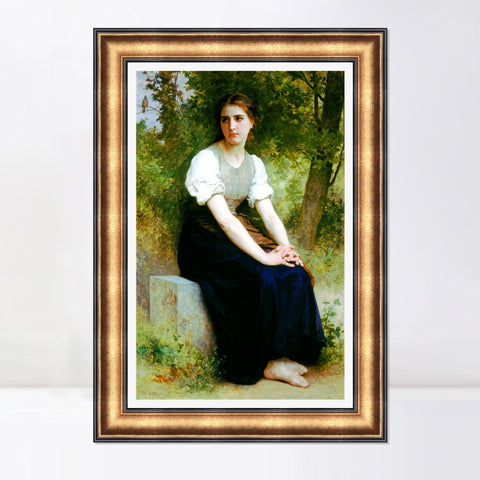 INVIN ART Framed Canvas Art Giclee Print Young Woman Sitting on a Stone Slab#101 by William Adolphe Bouguereau Wall Art Living Room Home Office Decorations