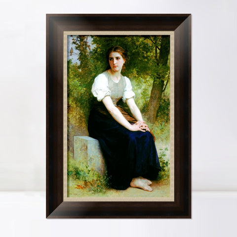 INVIN ART Framed Canvas Art Giclee Print Young Woman Sitting on a Stone Slab#101 by William Adolphe Bouguereau Wall Art Living Room Home Office Decorations