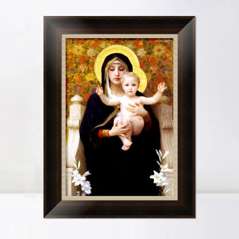 INVIN ART Framed Canvas Art Giclee Print The Madonna of the Lilies by William Adolphe Bouguereau Wall Art Living Room Home Office Decorations