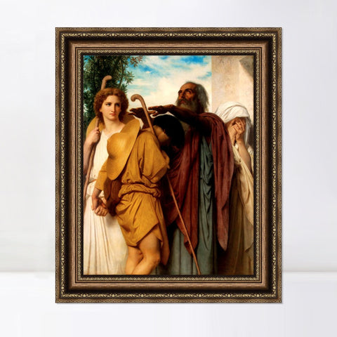 INVIN ART Framed Canvas Art Giclee Print Tobias Saying Good-Bye to his Father by William Adolphe Bouguereau Wall Art Living Room Home Office Decorations