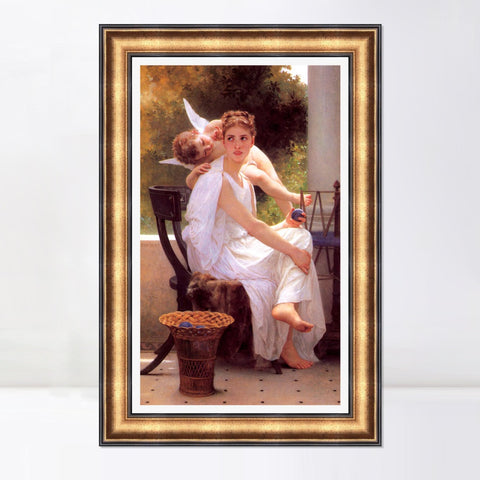 INVIN ART Framed Canvas Art Giclee Print Work Interrupted by William Adolphe Bouguereau Wall Art Living Room Home Office Decorations