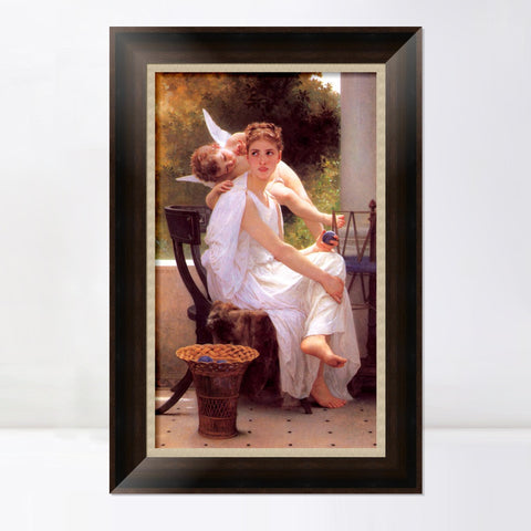 INVIN ART Framed Canvas Art Giclee Print Work Interrupted by William Adolphe Bouguereau Wall Art Living Room Home Office Decorations