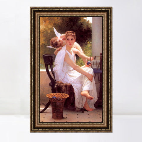 INVIN ART Framed Canvas Art Giclee Print Work Interrupted by William Adolphe Bouguereau Wall Art Living Room Home Office Decorations
