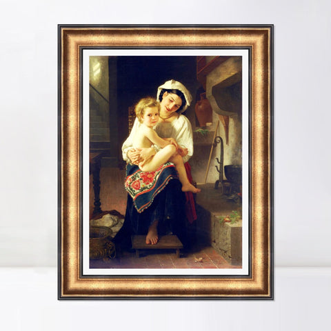INVIN ART Framed Canvas Art Giclee Print Young Mother Gazing at Her Child by William Adolphe Bouguereau Wall Art Living Room Home Office Decorations