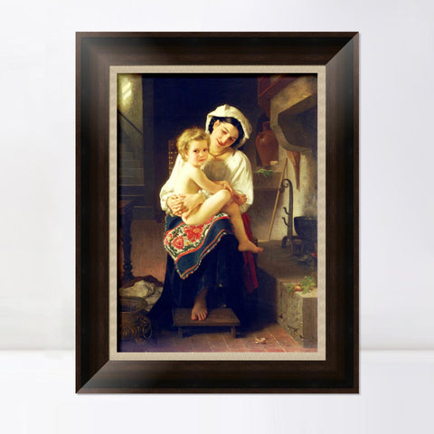 INVIN ART Framed Canvas Art Giclee Print Young Mother Gazing at Her Child by William Adolphe Bouguereau Wall Art Living Room Home Office Decorations