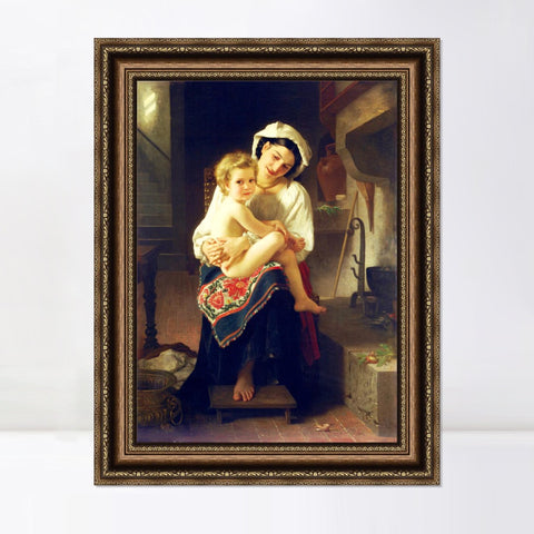 INVIN ART Framed Canvas Art Giclee Print Young Mother Gazing at Her Child by William Adolphe Bouguereau Wall Art Living Room Home Office Decorations