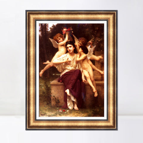 INVIN ART Framed Canvas Art Giclee Print Dream of Spring by William Adolphe Bouguereau Wall Art Living Room Home Office Decorations