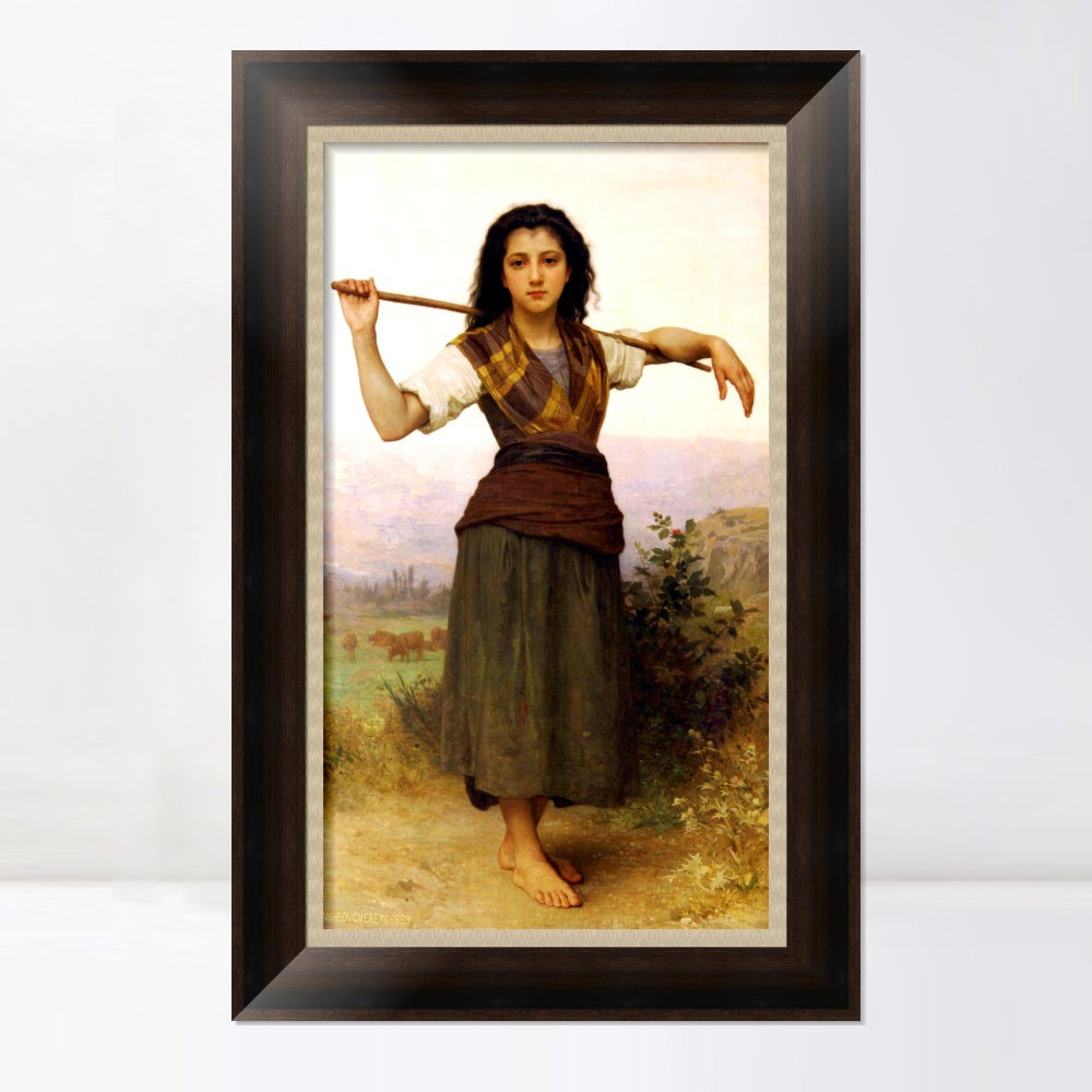 INVIN ART Framed Canvas Art Giclee Print The Shepherdess,1889 by William Adolphe Bouguereau Wall Art Living Room Home Office Decorations