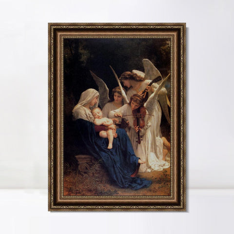 INVIN ART Framed Canvas Art Giclee Print The Virgin of the Angels by William Adolphe Bouguereau Wall Art Living Room Home Office Decorations