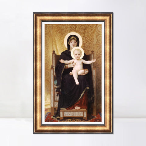 INVIN ART Framed Canvas Art Giclee Print Virgin and Child by William Adolphe Bouguereau Wall Art Living Room Home Office Decorations
