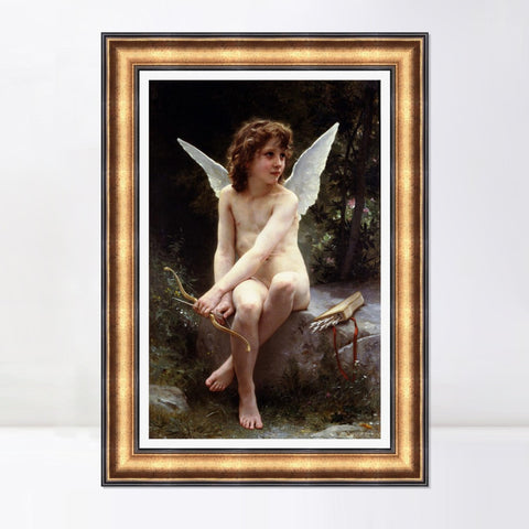 INVIN ART Framed Canvas Art Giclee Print Love on the Look Out by William Adolphe Bouguereau Wall Art Living Room Home Office Decorations