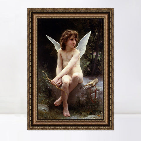 INVIN ART Framed Canvas Art Giclee Print Love on the Look Out by William Adolphe Bouguereau Wall Art Living Room Home Office Decorations