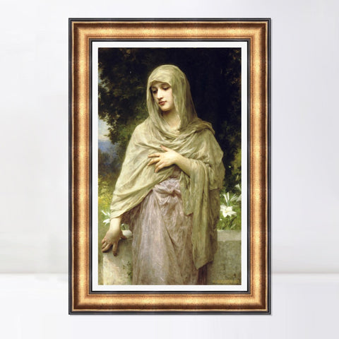 INVIN ART Framed Canvas Art Giclee Print Modestie 1902 by William Adolphe Bouguereau Wall Art Living Room Home Office Decorations