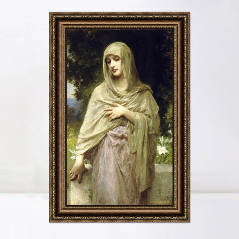 INVIN ART Framed Canvas Art Giclee Print Modestie 1902 by William Adolphe Bouguereau Wall Art Living Room Home Office Decorations