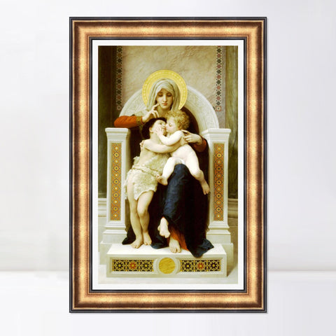 INVIN ART Framed Canvas Art Giclee Print The Virgin, the Baby Jesus and Saint John the Baptist by William Adolphe Bouguereau Wall Art Living Room Home Office Decorations