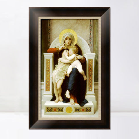 INVIN ART Framed Canvas Art Giclee Print The Virgin, the Baby Jesus and Saint John the Baptist by William Adolphe Bouguereau Wall Art Living Room Home Office Decorations