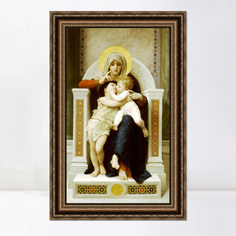 INVIN ART Framed Canvas Art Giclee Print The Virgin, the Baby Jesus and Saint John the Baptist by William Adolphe Bouguereau Wall Art Living Room Home Office Decorations