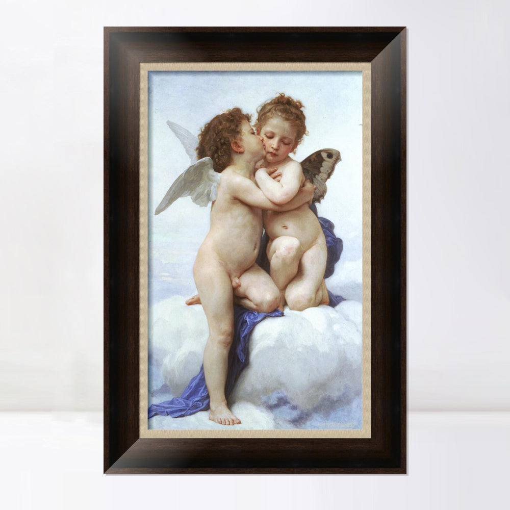 INVIN ART Framed Canvas Art Giclee Print Amor and Psyche, Children by William Adolphe Bouguereau Wall Art Living Room Home Office Decorations