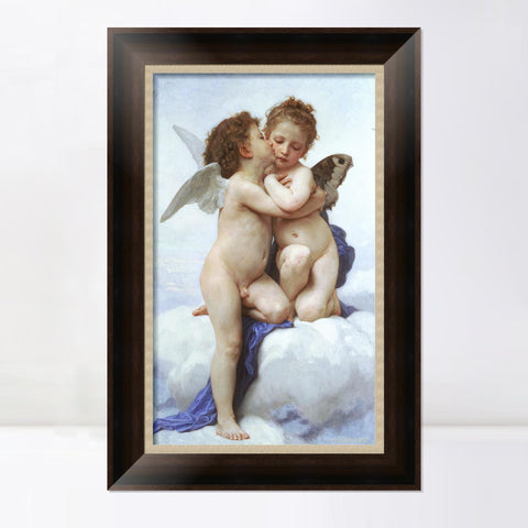INVIN ART Framed Canvas Art Giclee Print Amor and Psyche, Children by William Adolphe Bouguereau Wall Art Living Room Home Office Decorations
