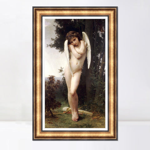 INVIN ART Framed Canvas Art Giclee Print Cupid by William Adolphe Bouguereau Wall Art Living Room Home Office Decorations