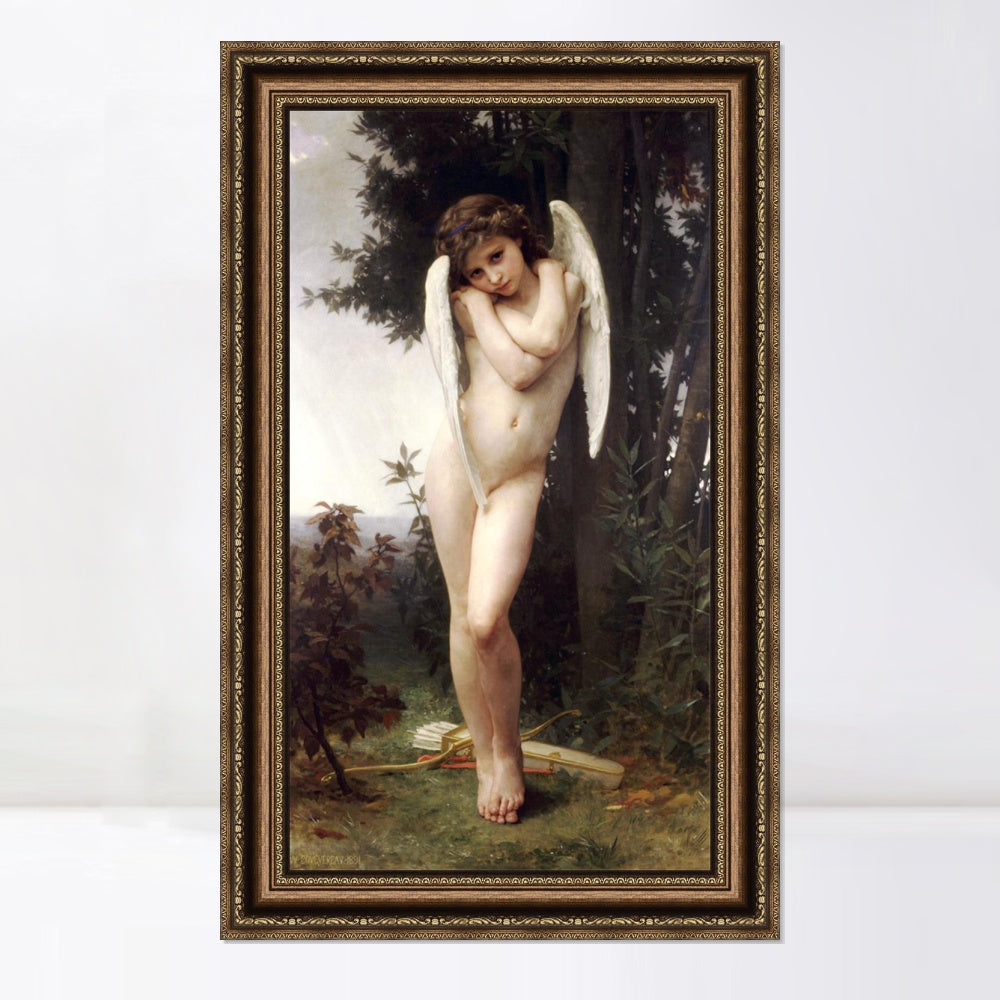 INVIN ART Framed Canvas Art Giclee Print Cupid by William Adolphe Bouguereau Wall Art Living Room Home Office Decorations