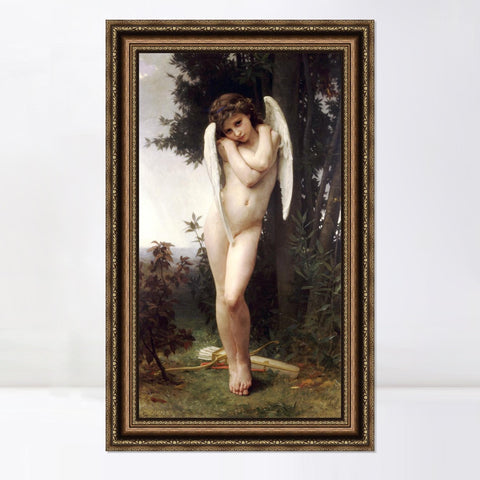 INVIN ART Framed Canvas Art Giclee Print Cupid by William Adolphe Bouguereau Wall Art Living Room Home Office Decorations
