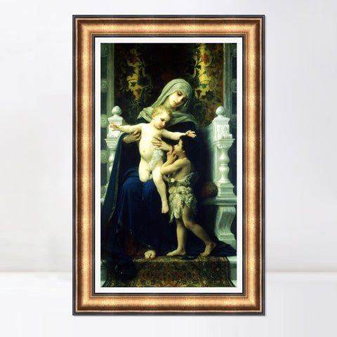INVIN ART Framed Canvas Art Giclee Print The Virgin, Baby Jesus and Saint John the Baptist by William Adolphe Bouguereau Wall Art Living Room Home Office Decorations