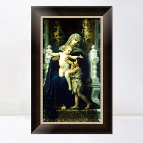 INVIN ART Framed Canvas Art Giclee Print The Virgin, Baby Jesus and Saint John the Baptist by William Adolphe Bouguereau Wall Art Living Room Home Office Decorations