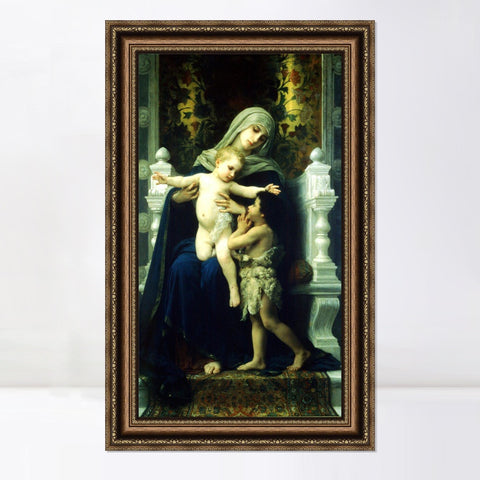 INVIN ART Framed Canvas Art Giclee Print The Virgin, Baby Jesus and Saint John the Baptist by William Adolphe Bouguereau Wall Art Living Room Home Office Decorations