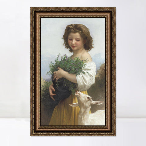 INVIN ART Framed Canvas Art Giclee Print Little Esmeralda by William Adolphe Bouguereau Wall Art Living Room Home Office Decorations