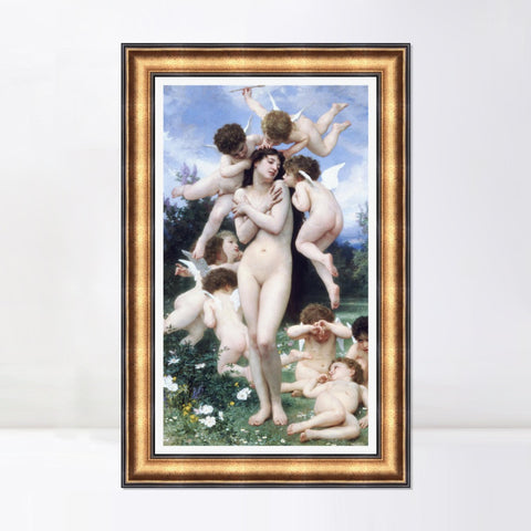 INVIN ART Framed Canvas Art Giclee Print The Return of Spring by William Adolphe Bouguereau Wall Art Living Room Home Office Decorations