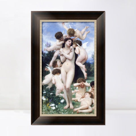 INVIN ART Framed Canvas Art Giclee Print The Return of Spring by William Adolphe Bouguereau Wall Art Living Room Home Office Decorations