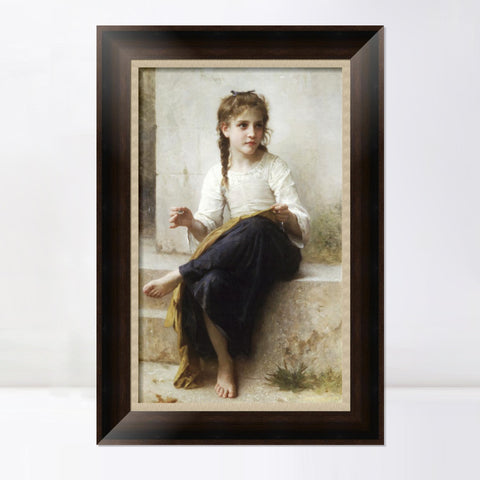 INVIN ART Framed Canvas Art Giclee Print Sewing,1898 by William Adolphe Bouguereau Wall Art Living Room Home Office Decorations