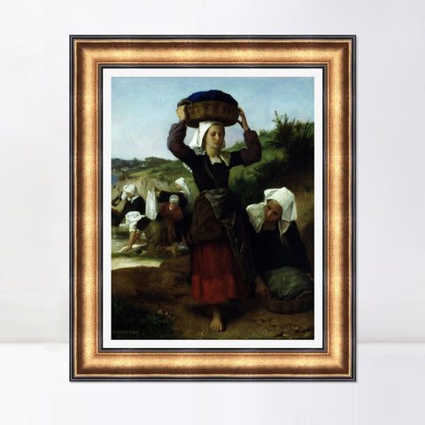 INVIN ART Framed Canvas Art Giclee Print Washerwomen of Fouesnant by William Adolphe Bouguereau Wall Art Living Room Home Office Decorations