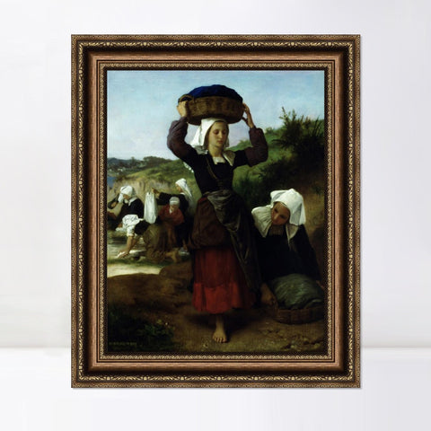 INVIN ART Framed Canvas Art Giclee Print Washerwomen of Fouesnant by William Adolphe Bouguereau Wall Art Living Room Home Office Decorations