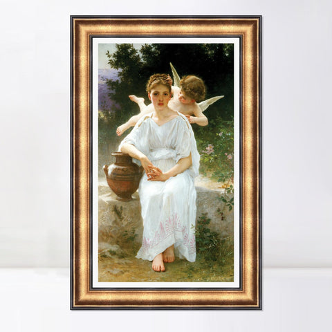 INVIN ART Framed Canvas Art Giclee Print Whisperings of Love by William Adolphe Bouguereau Wall Art Living Room Home Office Decorations