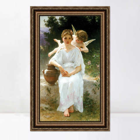 INVIN ART Framed Canvas Art Giclee Print Whisperings of Love by William Adolphe Bouguereau Wall Art Living Room Home Office Decorations