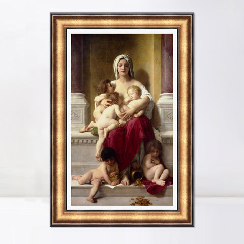 INVIN ART Framed Canvas Art Giclee Print Charity by William Adolphe Bouguereau Wall Art Living Room Home Office Decorations