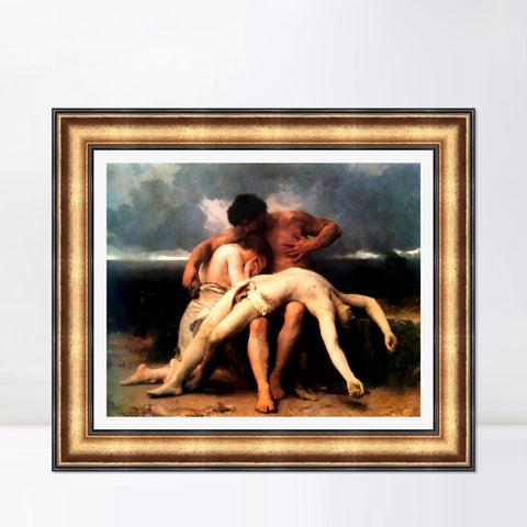 INVIN ART Framed Canvas Art Giclee Print The First Mourning by William Adolphe Bouguereau Wall Art Living Room Home Office Decorations