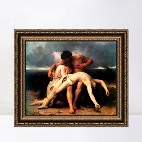 INVIN ART Framed Canvas Art Giclee Print The First Mourning by William Adolphe Bouguereau Wall Art Living Room Home Office Decorations
