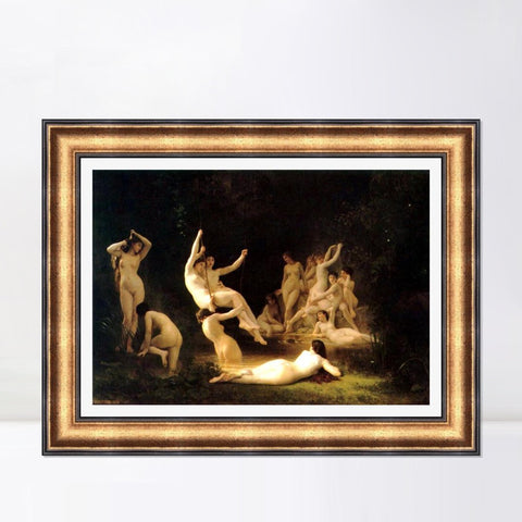 INVIN ART Framed Canvas Art Giclee Print The Nymphaeum by the Furies by William Adolphe Bouguereau Wall Art Living Room Home Office Decorations