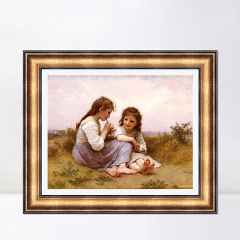 INVIN ART Framed Canvas Art Giclee Print 2 Little girls#144 by the Furies by William Adolphe Bouguereau Wall Art Living Room Home Office Decorations